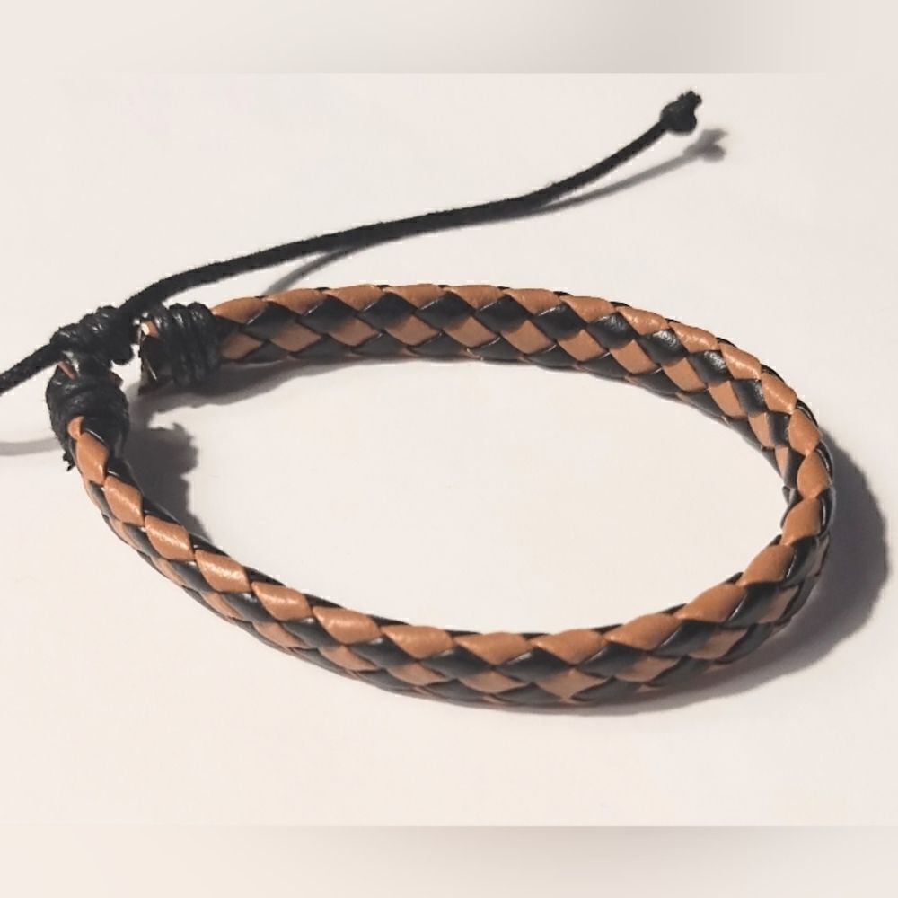 Men's bracelet leather braided brown new d50